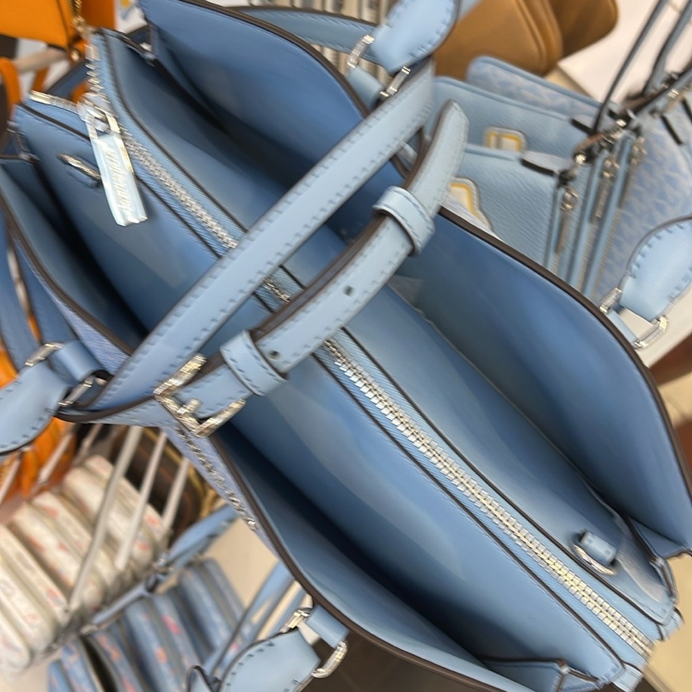 MICHAEL KORS Sheila Medium Logo CZ Satchel Crossbody Bag 
Light Sky
NWT - Picture 9 of 16